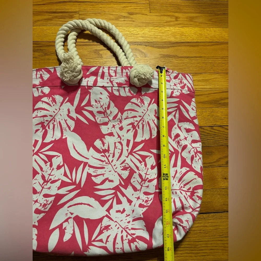 Pink and White Leaf Print Tote Bag - Picture 2 of 10